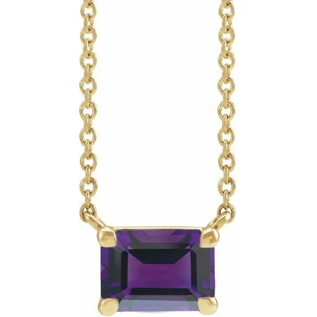 14K Gold Emerald Cut Gemstone 18" Necklaces