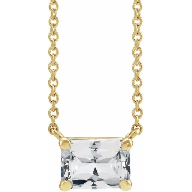 14K Gold Emerald Cut Gemstone 18" Necklaces