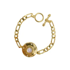 14k Gold Plated Mother of Pearl Disc Toggle Bracelet