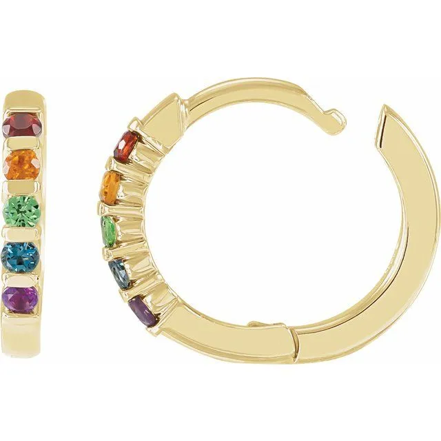 14k Gold Rainbow Natural Gemstone Huggie Hoop Earrings