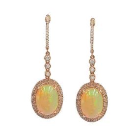 14K Rose Gold Diamond Opal Drop Earrings