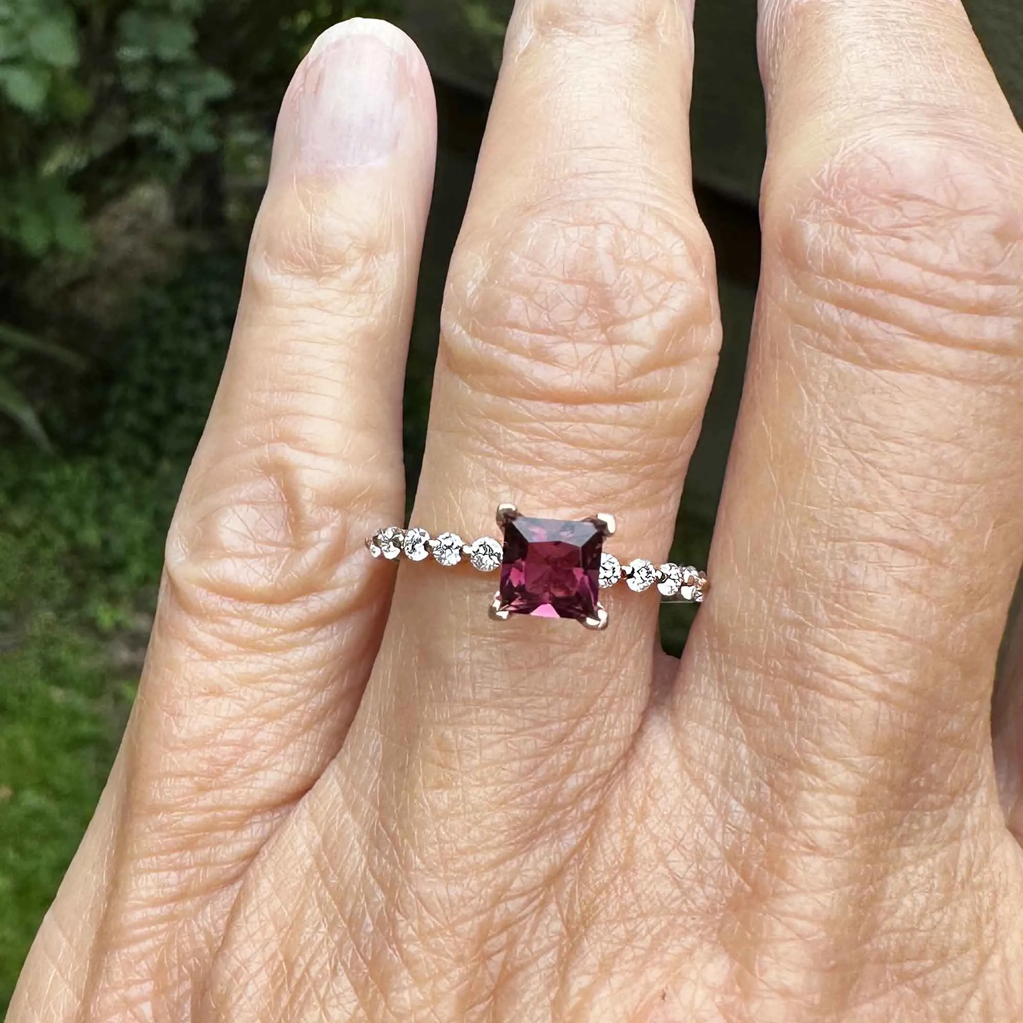 14K Rose Gold Diamond Tourmaline Rubellite Diamond Ring