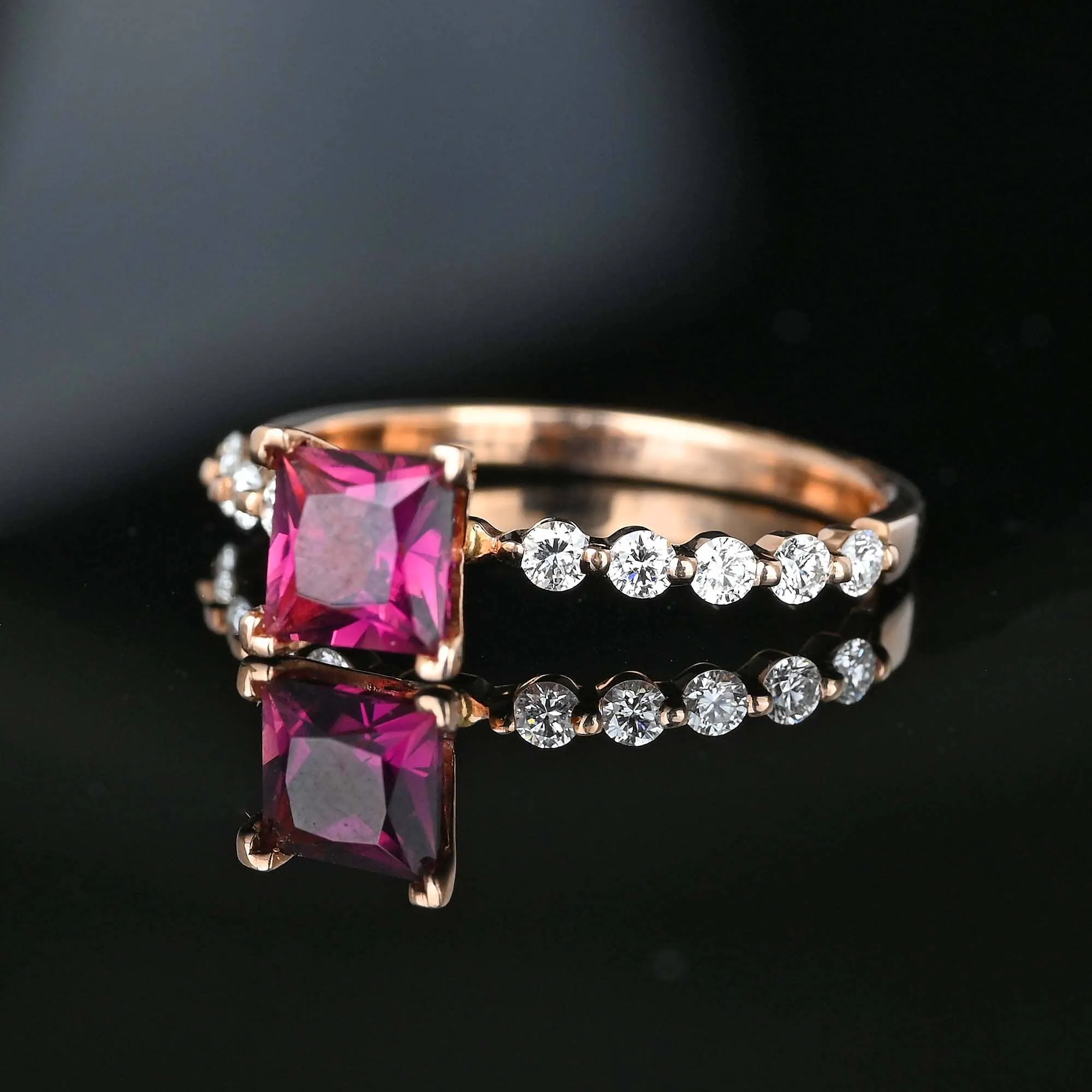 14K Rose Gold Diamond Tourmaline Rubellite Diamond Ring