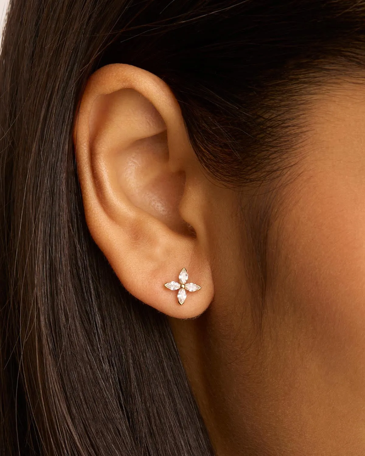 14k Solid Gold Blossom Lab-Grown Diamond Stud Earring