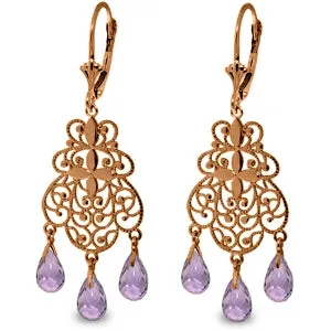 14K Solid Rose Gold Chandelier Amethyst Earrings