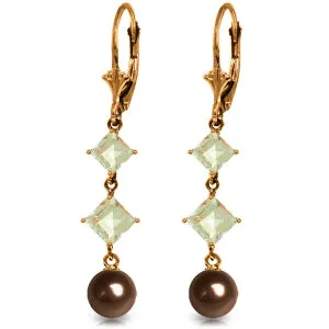 14K Solid Rose Gold Chandelier Aquamarine & Pearl Earrings