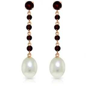 14K Solid Rose Gold Chandelier Earrings w/ Garnets & Pearl