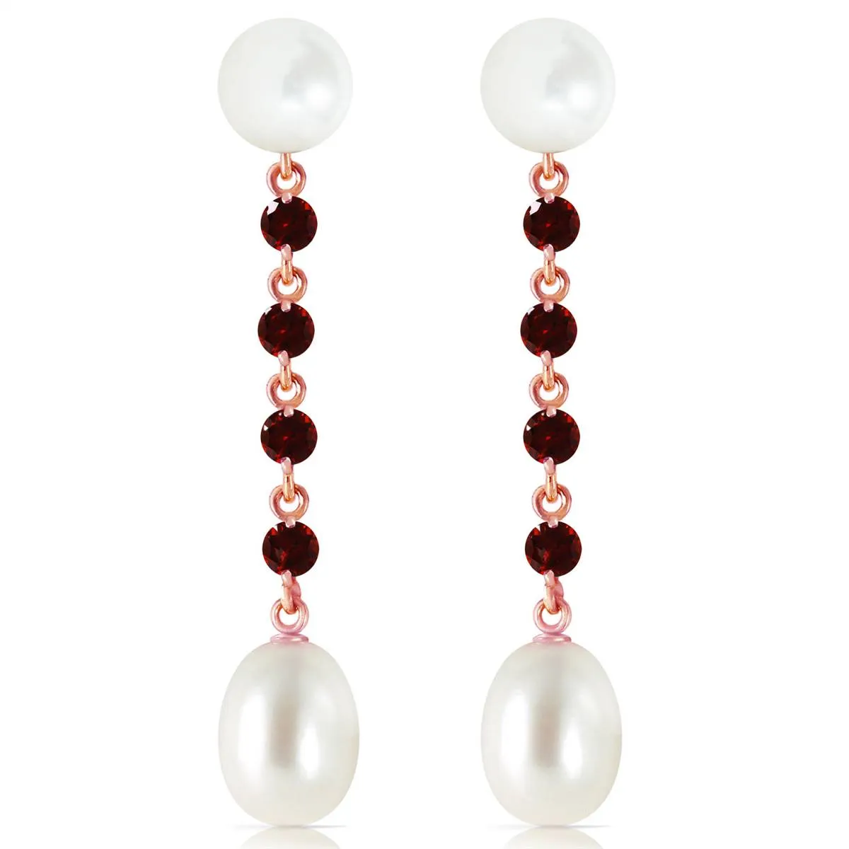 14K Solid Rose Gold Chandelier Earrings w/ Garnets & Pearls