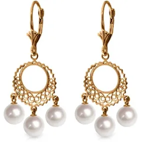 14K Solid Rose Gold Chandelier Earrings w/ Natural Pearls