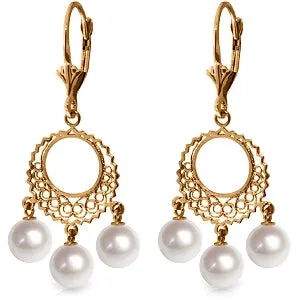 14K Solid Rose Gold Chandelier Earrings w/ Natural Pearls