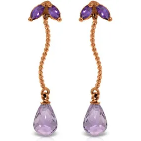 14K Solid Rose Gold Chandelier Natural Amethyst Earrings