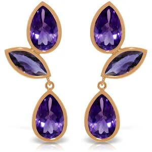 14K Solid Rose Gold Chandelier Natural Purple Amethyst Earrings