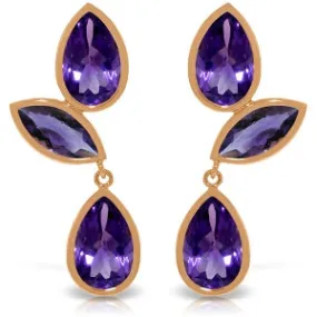 14K Solid Rose Gold Chandelier Natural Purple Amethyst Earrings