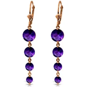 14K Solid Rose Gold Chandelier Round Amethyst Earrings