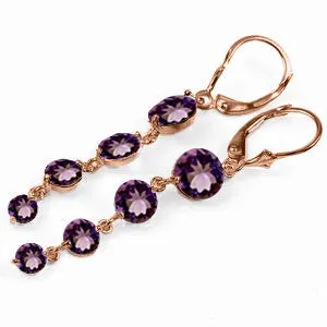 14K Solid Rose Gold Chandelier Round Amethyst Earrings