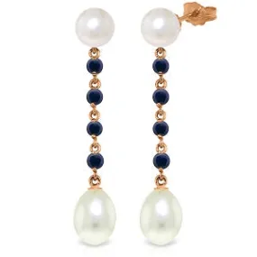 14K Solid Rose Gold Chandelier Sapphire & Pearl Earrings