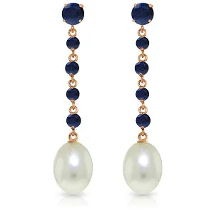 14K Solid Rose Gold Chandelier Sapphire/Pearl Earrings