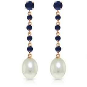 14K Solid Rose Gold Chandelier Sapphire/Pearl Earrings