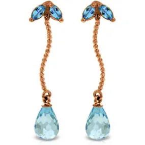 14K Solid Rose Gold Chandelier Simple Natural Blue Topaz Earrings