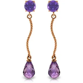 14K Solid Rose Gold Danglings Earrings w/ Natural Amethysts