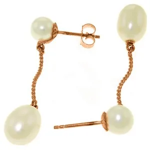 14K Solid Rose Gold Danglings Earrings w/ Natural Pearls