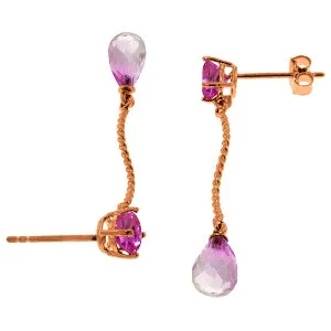 14K Solid Rose Gold Danglings Earrings w/ Natural Pink Topaz