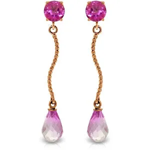 14K Solid Rose Gold Danglings Earrings w/ Natural Pink Topaz