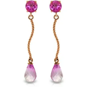 14K Solid Rose Gold Danglings Earrings w/ Natural Pink Topaz