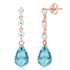 14K Solid Rose Gold Diamond & Blue Topaz Certified Earrings