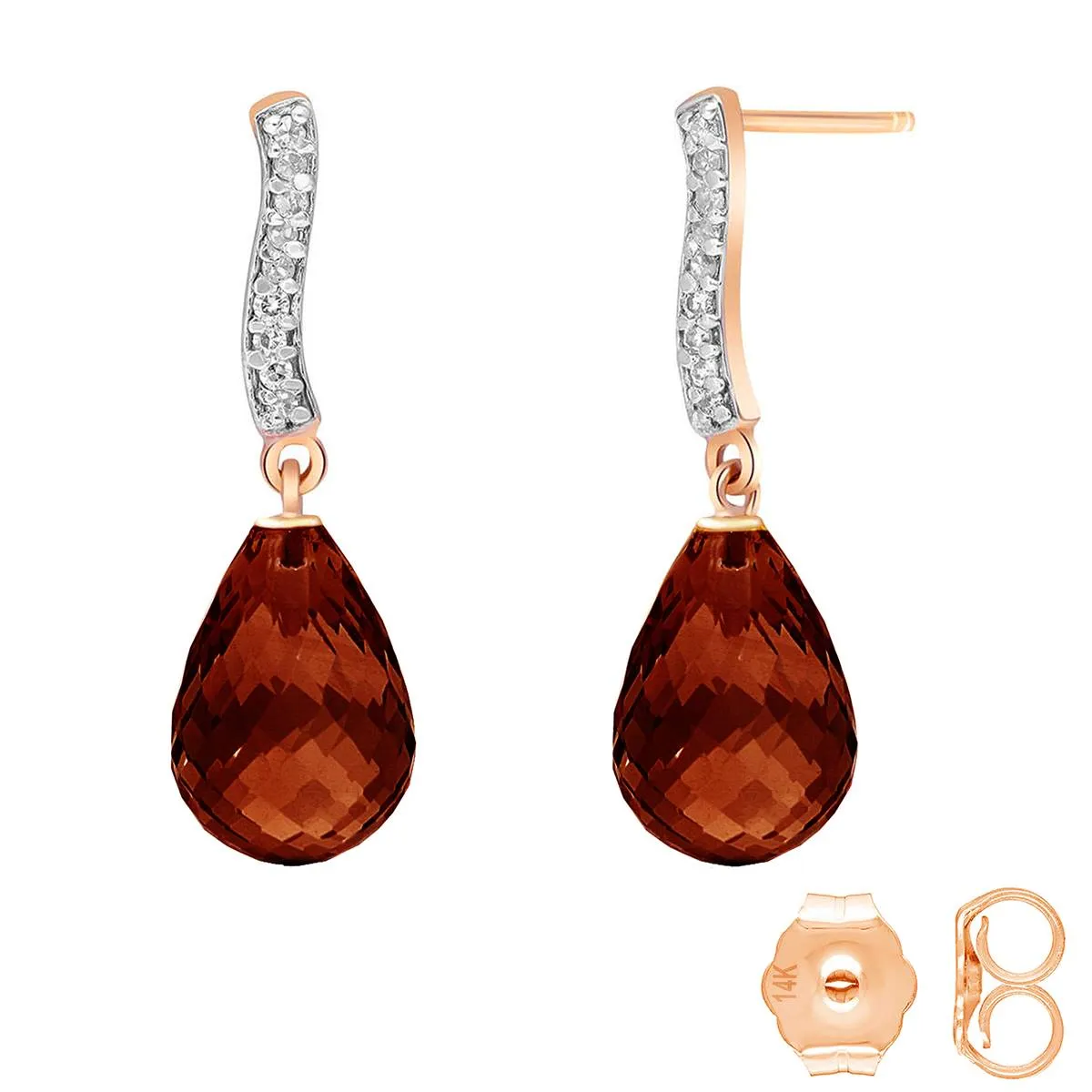 14K Solid Rose Gold Diamond & Garnet Certified Earrings