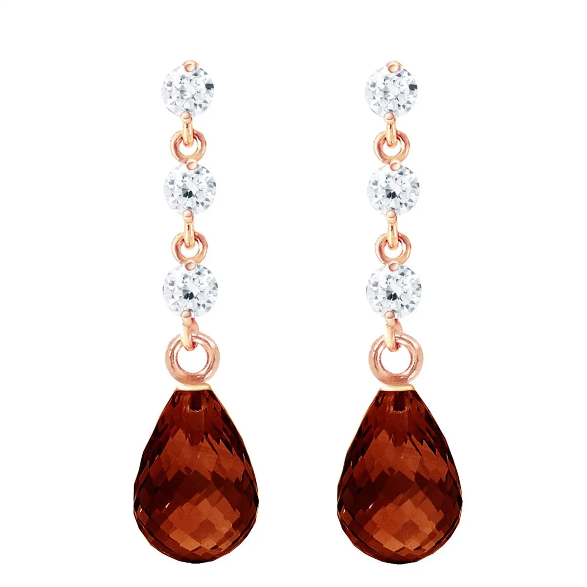 14K Solid Rose Gold Diamond & Garnet Jewelry Earrings