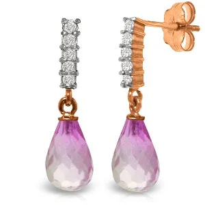 14K Solid Rose Gold Diamond & Pink Topaz Fine Earrings