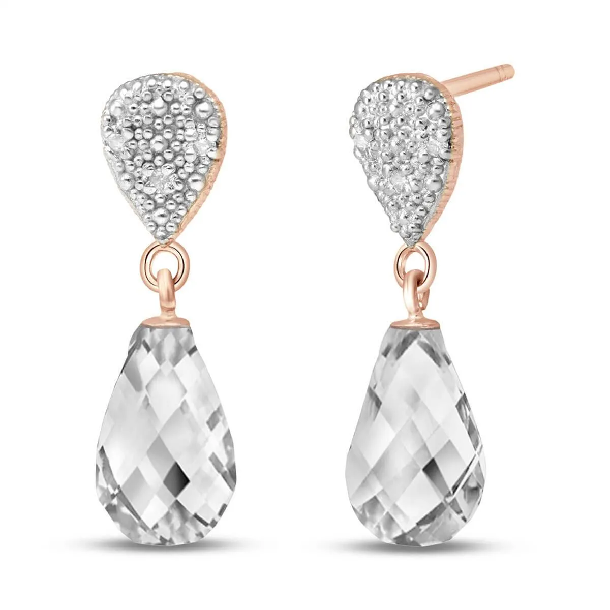 14K Solid Rose Gold Diamond & Rose Topaz Genuine Earrings