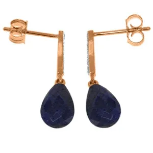 14K Solid Rose Gold Diamond & Sapphire Certified Earrings