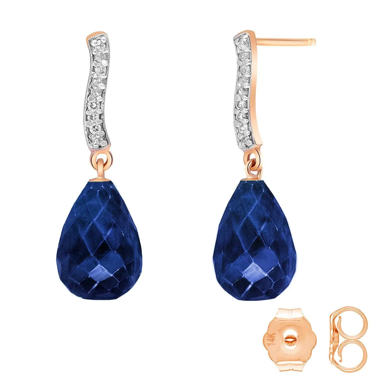 14K Solid Rose Gold Diamond & Sapphire Certified Earrings