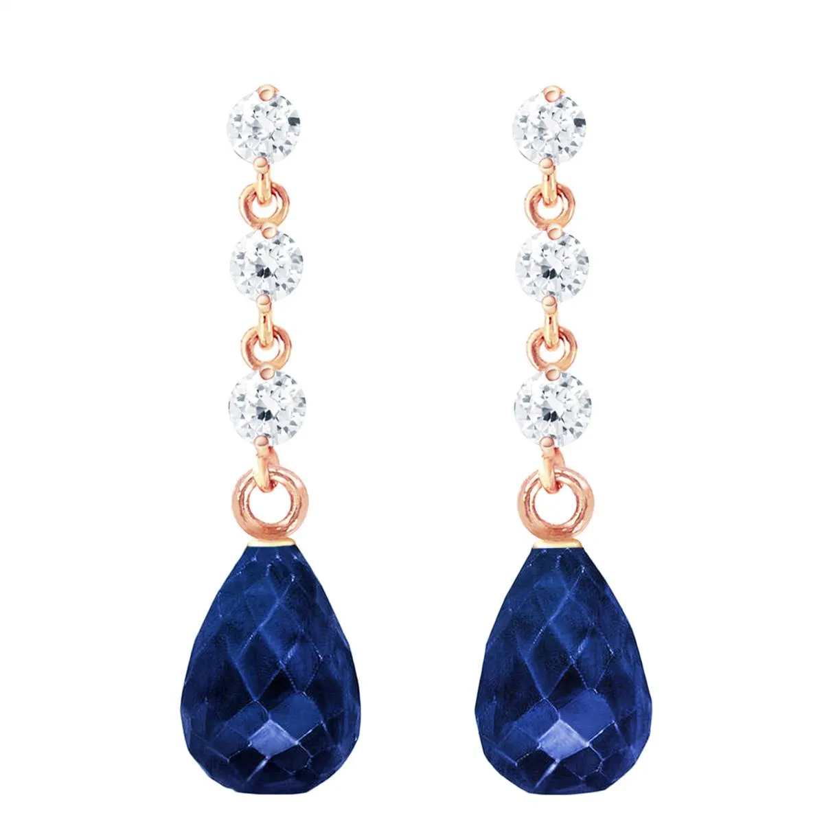 14K Solid Rose Gold Diamond & Sapphire Fine Earrings