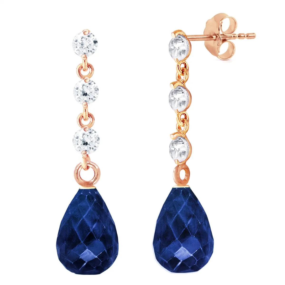 14K Solid Rose Gold Diamond & Sapphire Fine Earrings