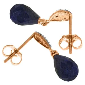 14K Solid Rose Gold Diamond & Sapphire Gemstone Earrings