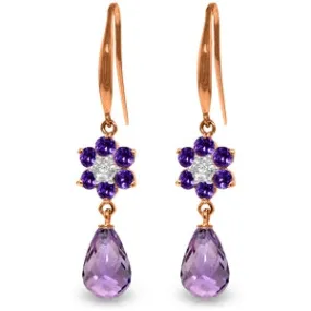 14K Solid Rose Gold Fish Hook Diamond & Amethyst Earrings Class