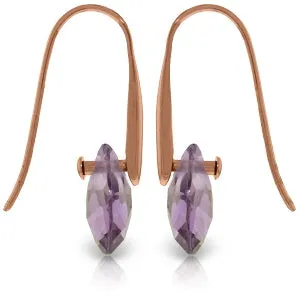 14K Solid Rose Gold Fish Hook Earrings w/ Dangling Briolette Amethysts