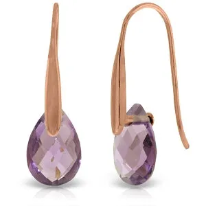 14K Solid Rose Gold Fish Hook Earrings w/ Dangling Briolette Amethysts