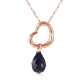 14K Solid Rose Gold Heart Necklace w/ Dangling Natural Sapphire