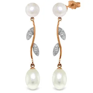 14K Solid Rose Gold Natural Diamond & Pearl Certified Earrings