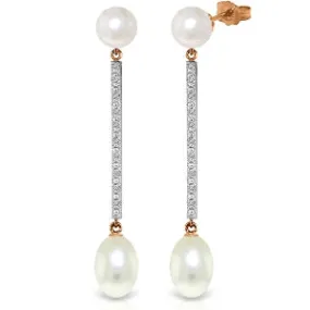 14K Solid Rose Gold Natural Diamond & Pearl Gemstone Earrings