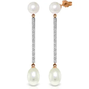 14K Solid Rose Gold Natural Diamond & Pearl Gemstone Earrings