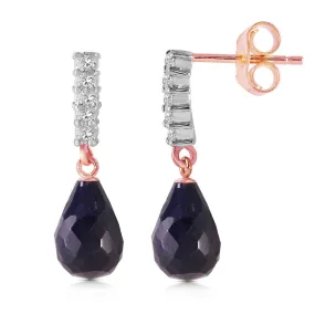 14K Solid Rose Gold Natural Diamond & Sapphire Gemstone Earrings