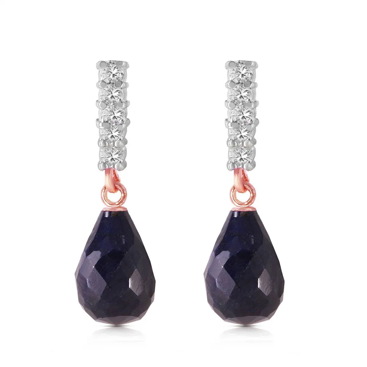 14K Solid Rose Gold Natural Diamond & Sapphire Gemstone Earrings