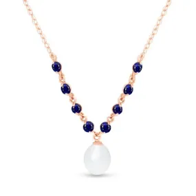 14K Solid Rose Gold Necklace w/ Natural Sapphires & Pearl