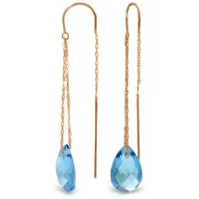 14K Solid Rose Gold Threaded Dangles Earrings Blue Topaz Gemstone