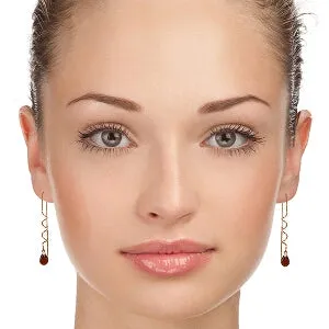 14K Solid Rose Gold Threaded Dangles Earrings Garnet Class